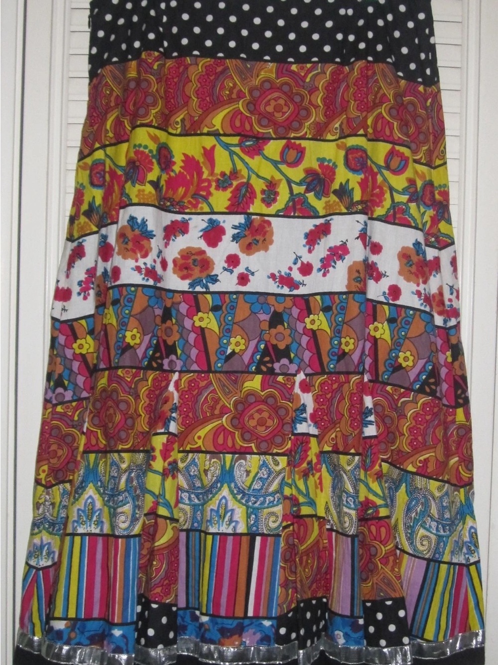 Boston Proper Multicolor Patchwork Floral Stripe Maxi Skirt